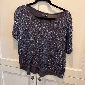 Sequin Embellished Gray Top-size S - Blue Saks Fifth Ave
